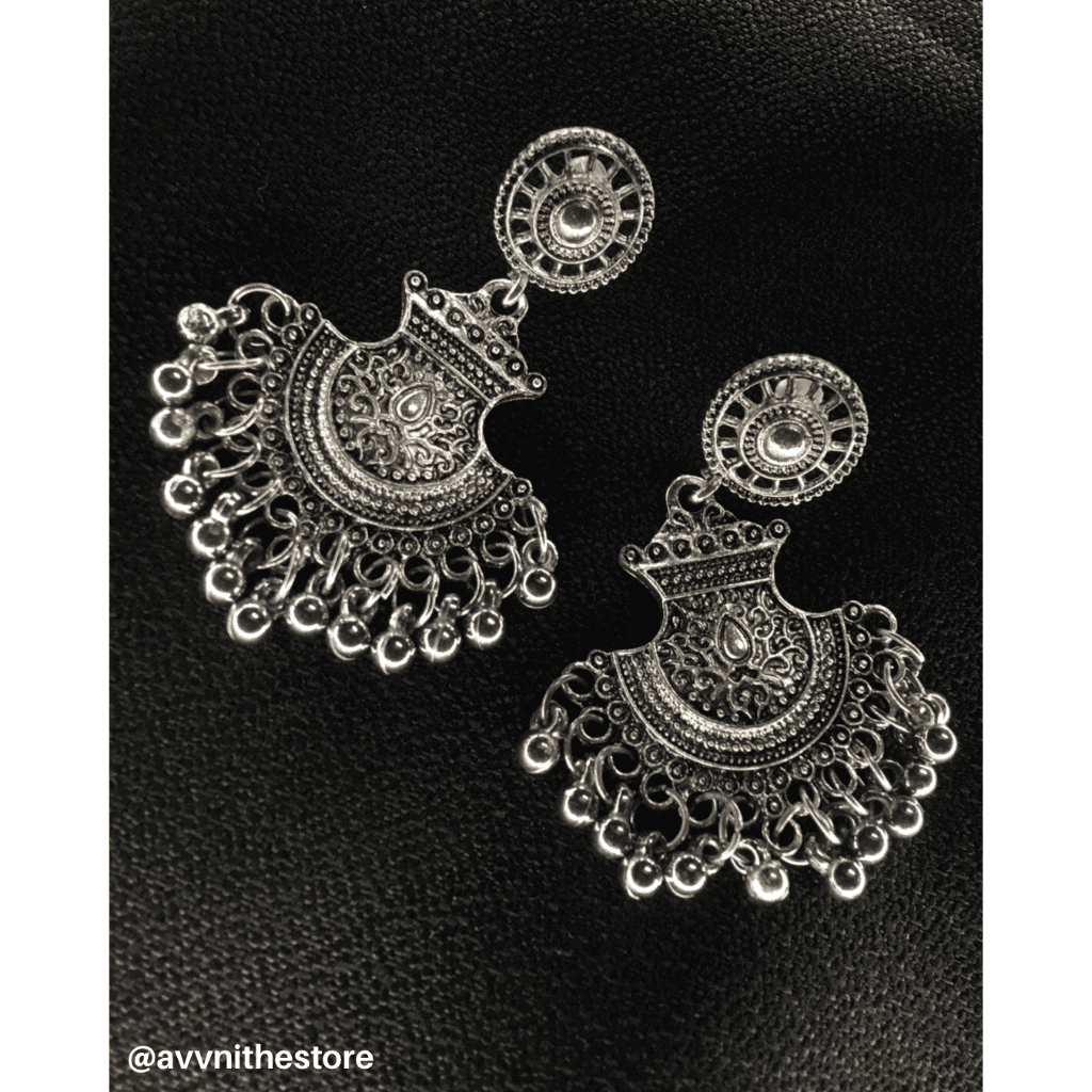 Silver-Toned Classic Chandbali Earrings – Bloom - By Sushmita