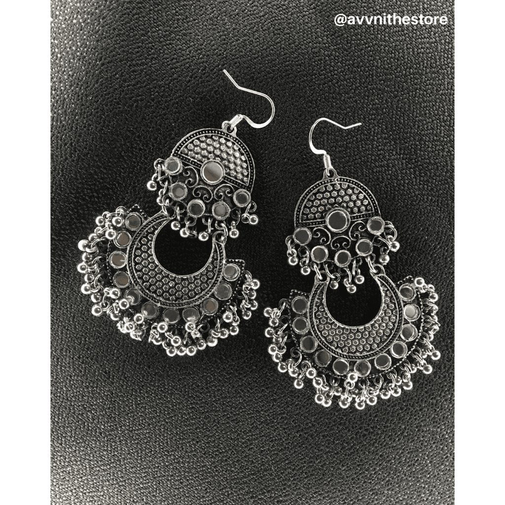 Alloy Black Oxidized Silver Kundan Pearl Dangler Chandbali Earrings, Size:  Non-adjustable at Rs 299/pair in Delhi