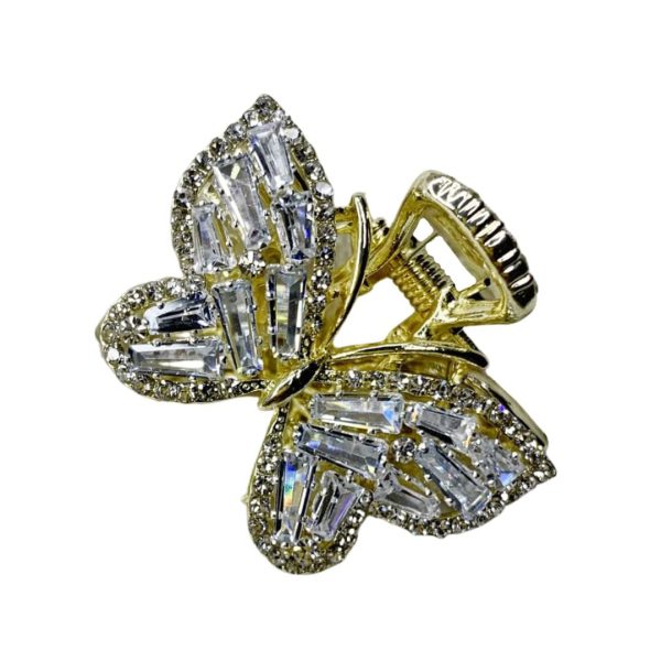 golden Butterfly shape hair claw clip with cubic zirconia stone