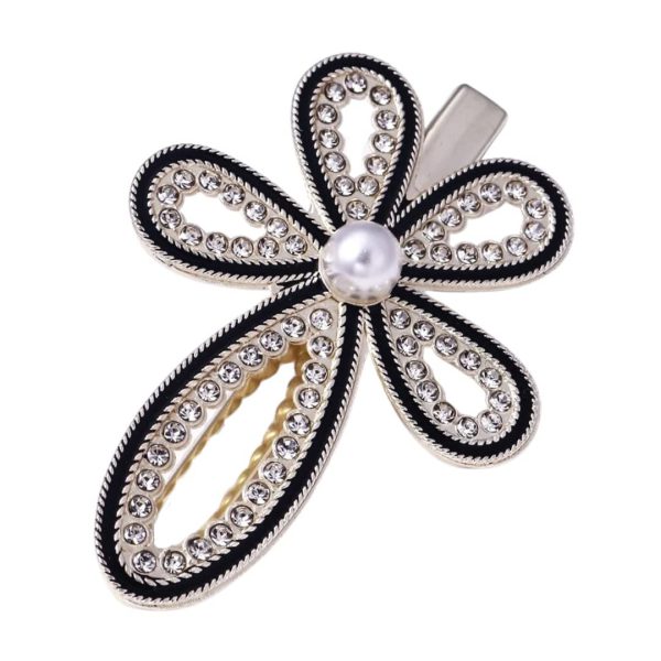 avvni Floral hair clip pin with stones and pearl hair pin clip front