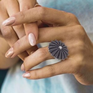 Oxidised Vintage Floral Ring with Adjustable ring, Avvni The Store