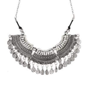 Oxidised Silver Tribal Coin Oxidised Choker Necklace | Boho Ethnic Statement Jewellery | Adjustable German Silver Choker