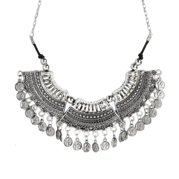 Oxidised Silver Tribal Coin Oxidised Choker Necklace | Boho Ethnic Statement Jewellery | Adjustable German Silver Choker