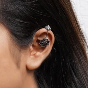 oxidised clip on bugadi, oxidised earcuff, clip-on earrings, Clip On Bugadi, oxidised earrings, floral bugadi