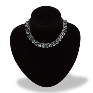 Floral Oxidised Silver Choker Necklace with Beaded Detailing by Avvni The Store Oxidised Silver Necklace with Floral Motifs and Beads