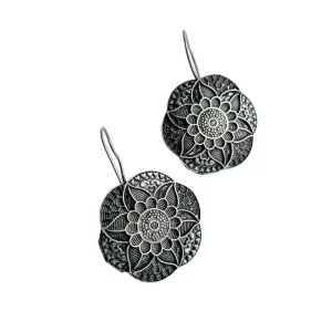 Oxidised Vintage Bloom Hoops, Oxidised Earrings, Floral Hoops, Hoops Earrings, Floral Hoops Earrings, Oxidised Jewellery for Women, Handcrafted Earrings, Boho Jewellery