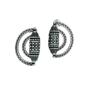 Tribal Crescent Oxidised Earrings, geometric shape earring, moon shape earring
