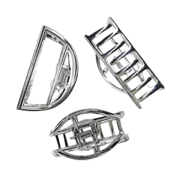 Half Moon Metal Hair Claw Clip in silver finish all side view