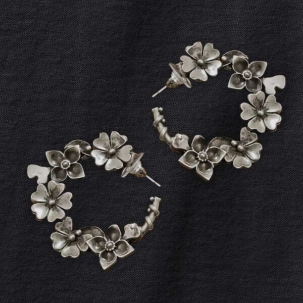Oxidised flower hoops Earrings - Image 2