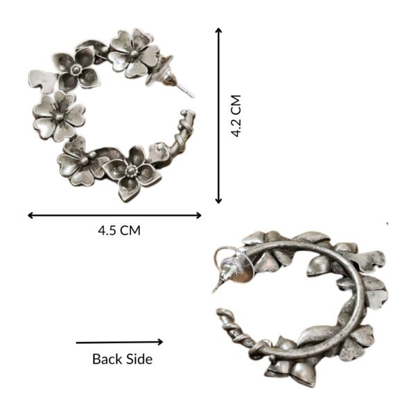 Oxidised flower hoops Earrings - Image 3