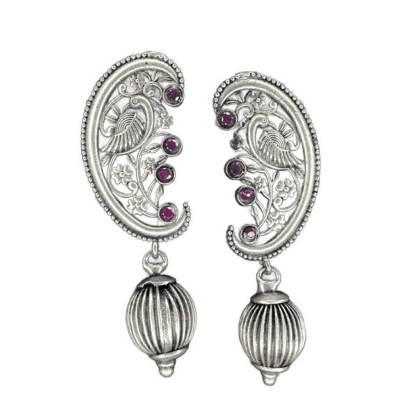 Royal Floral Peacock Earrings, oxidised earrings, silver replica earrings, oxidised jewellery