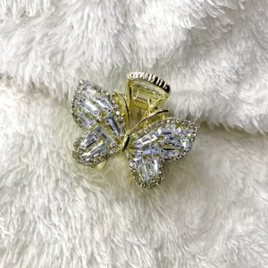 Gold Butterfly Hair Clip with CZ Stones, Butterfly Hair Accessory with Baguette CZ Stones