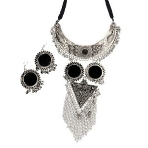 Oxidised tasseled choker set