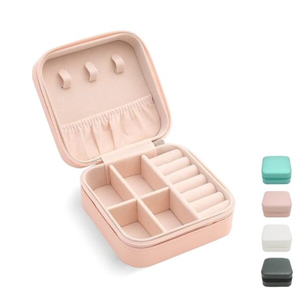 small pink jewellery organiser box open