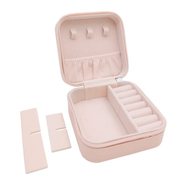 small pink jewellery organiser box open