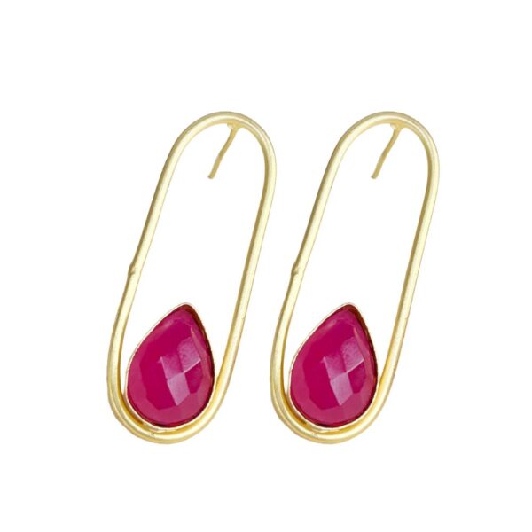 Matte Gold Druzy Stone Earring, gold plated earring, golden earring, pink stone earring,