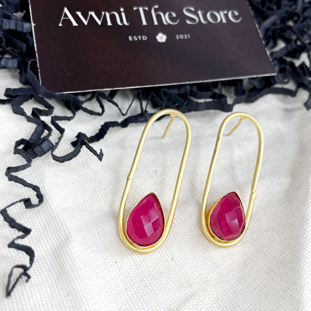 Matte Gold Druzy Stone Earring, gold plated earring, golden earring, pink stone earring,