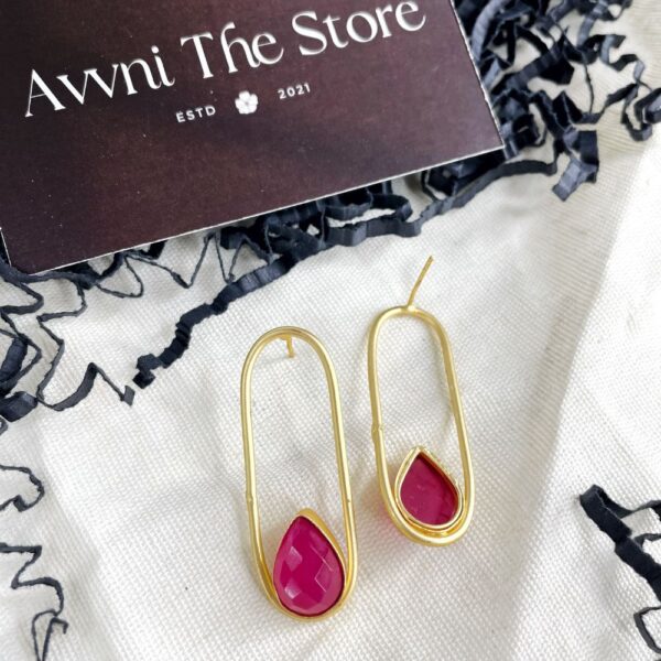 Matte Gold Druzy Stone Earring, gold plated earring, golden earring, pink stone earring,