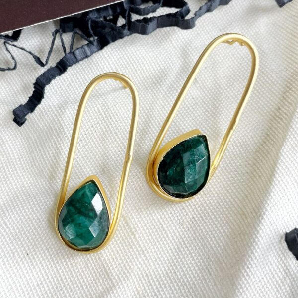 Matte Gold Druzy Stone Earring, gold plated earring, golden earring, green stone earring,