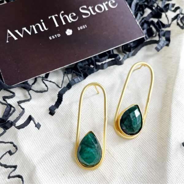 Matte Gold Druzy Stone Earring, gold plated earring, golden earring, green stone earring,