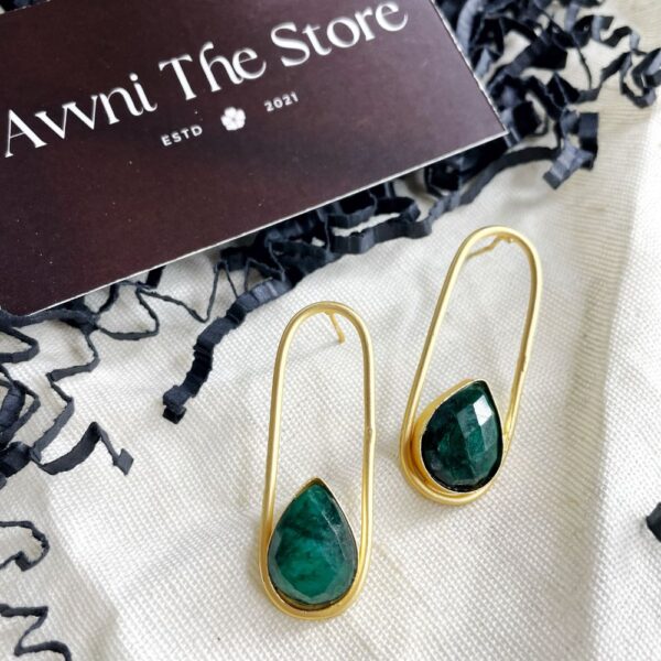 Matte Gold Druzy Stone Earring, gold plated earring, golden earring, green stone earring,