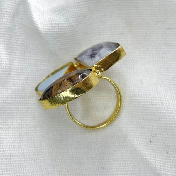 Blue Chalcedony, Lepidolite Stone, Tiger's Eye semi precious stone ring, gold ring, stone ring, statement ring, anti tarnish ring, avvni the store,