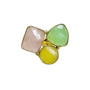 Rose Quartz, Green Chalcedony, Yellow Chalcedony semi precious stone ring, gold ring, stone ring, statement ring, anti tarnish ring, avvni the store,