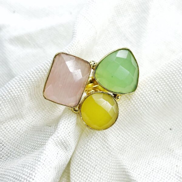 Rose Quartz, Green Chalcedony, Yellow Chalcedony semi precious stone ring, gold ring, stone ring, statement ring, anti tarnish ring, avvni the store,