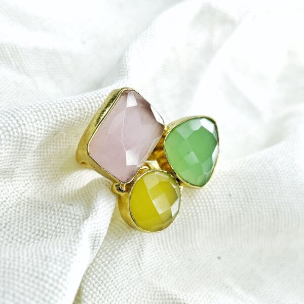 Rose Quartz, Green Chalcedony, Yellow Chalcedony semi precious stone ring, gold ring, stone ring, statement ring, anti tarnish ring, avvni the store,