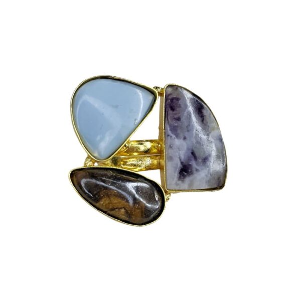 Blue Chalcedony, Lepidolite Stone, Tiger's Eye semi precious stone ring, gold ring, stone ring, statement ring, anti tarnish ring, avvni the store,