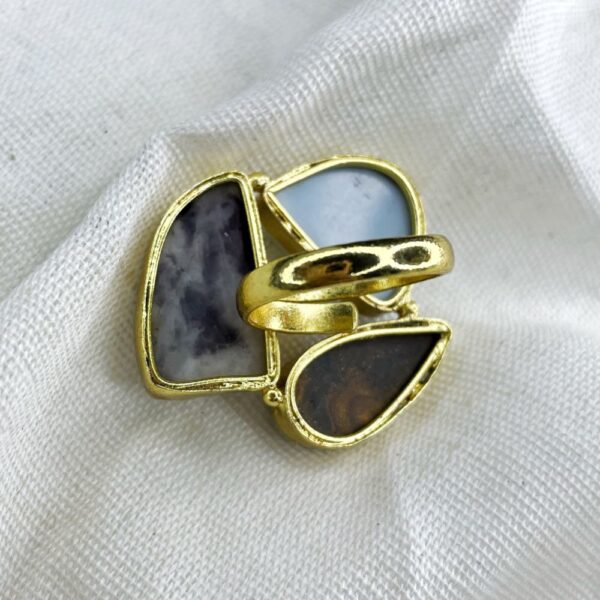 Blue Chalcedony, Lepidolite Stone, Tiger's Eye semi precious stone ring, gold ring, stone ring, statement ring, anti tarnish ring, avvni the store,