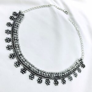 Beaded Floral Oxidised Choker Necklace, oxidised choker, floral oxidised choker, choker necklace, oxidised floral necklace, traditional oxidised choker