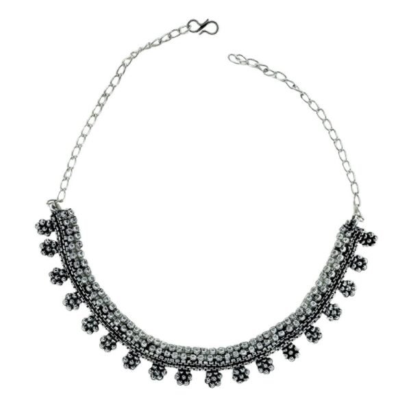 Beaded Floral Oxidised Choker Necklace, oxidised choker, floral oxidised choker, choker necklace, oxidised floral necklace, traditional oxidised choker