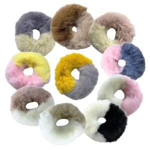 Multi color Dual tone fur scrunchies - Soft teddy fur hair scrunchies by Avvni The Store