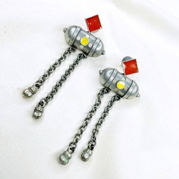 Boho Oxidised Long Necklace Set, Long necklace set, Oxidised necklace set, Boho necklace set, Silver replica necklace set, Antique necklace set, yellow and red necklace set