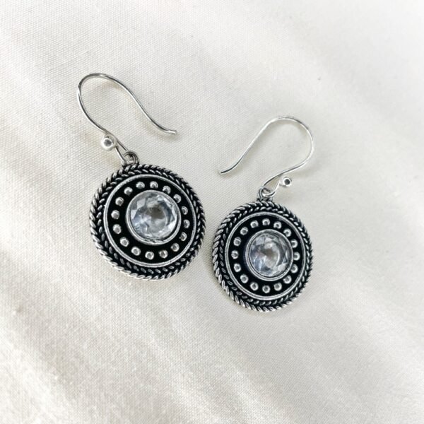 Antique Oxidised Silver Earrings – Clear White Monalisa Stone oxidised earrings