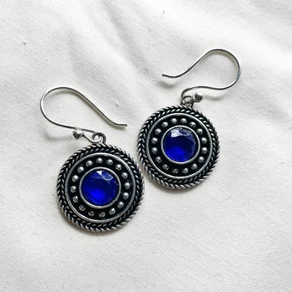 Traditional Oxidised Round Earrings – Dark Blue Monalisa Stone oxidised earrings