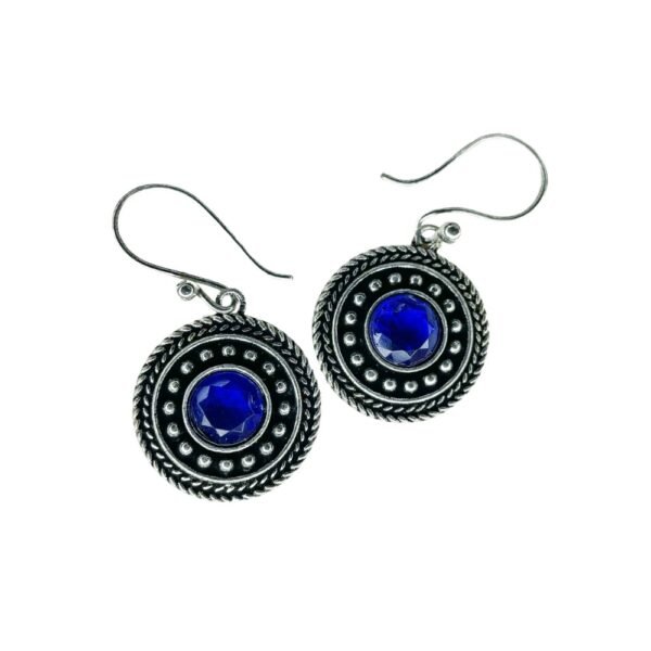 Traditional Oxidised Round Earrings – Dark Blue Monalisa Stone oxidised earrings