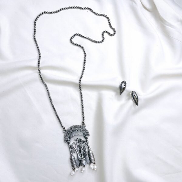 Shankh Earrings & long Oxidised Necklace for Traditional Wear