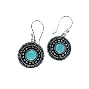 Rustic Silver Oxidised Drop Earrings – Light Blue Monalisa Stone Oxidised Earrings