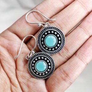 Rustic Silver Oxidised Drop Earrings – Light Blue Monalisa Stone Oxidised Earrings