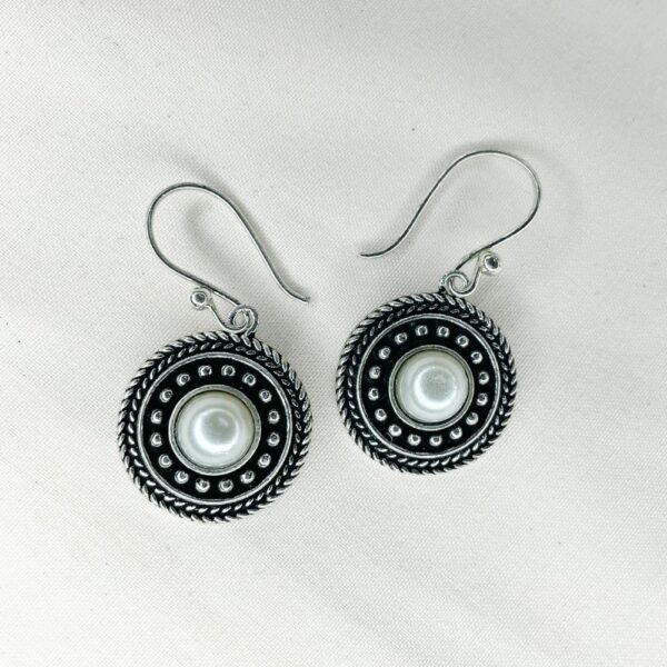 Boho Oxidised Silver Earrings – Pearl White Stone earrings