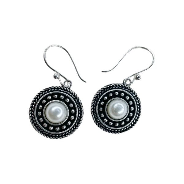 Boho Oxidised Silver Earrings – Pearl White Stone earrings