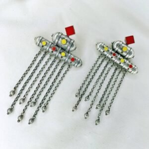red yellow meenakari oxidised earrings 2, who invented jewellery,jewellery invention,history of jewellery,origins of jewellery,evolution of jewellery, Ancient jewellery, Avvni The Store,