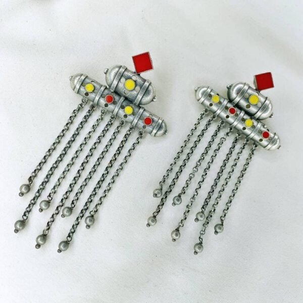 Red & Yellow Meenakari Oxidised Earrings - Image 2