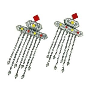 red and yellow meenakari oxidised earrings, long chain dangler earrings, long earrings, oxidised jewellery,