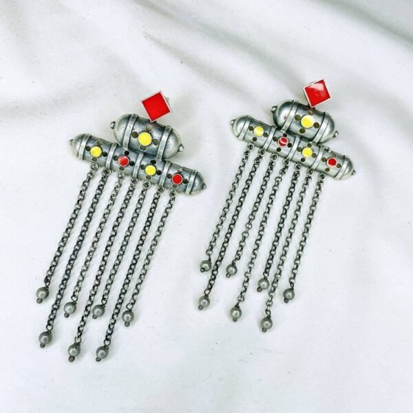 Red & Yellow Meenakari Oxidised Earrings - Image 5