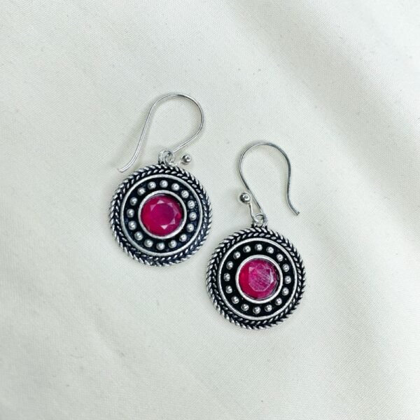 Statement Circular Oxidised Earrings – Pink Monalisa Stone oxidised earrings