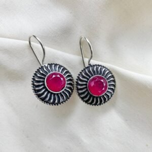 ruby pink sun oxidised drop earrings 2, Oxidised Jewellery,Oxidised Jewellery VS German Silver Vs Silver Replica, Jewellery, Avvni The Store,