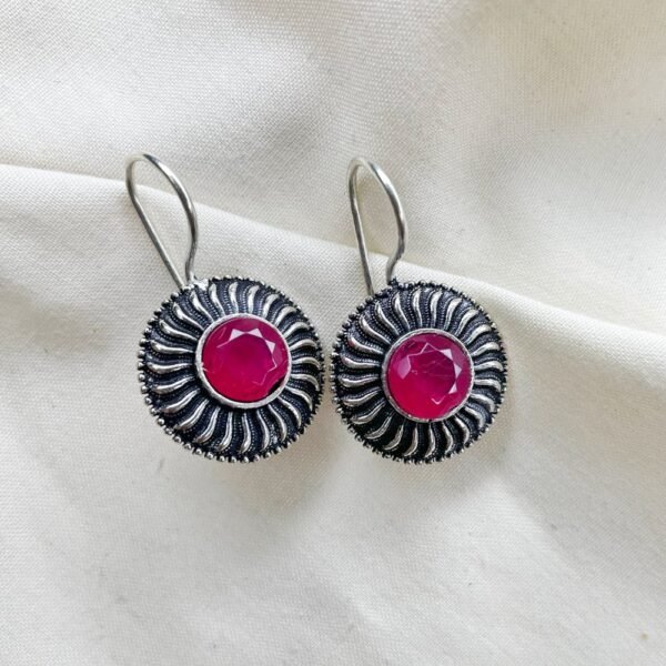 Rustic Silver Oxidised Drop Earrings - Image 2